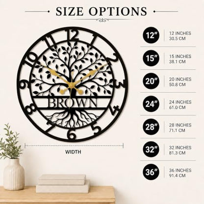 Personalized Tree of Life Wall Clock, Custom Name Metal Wall Clock - color: Design6