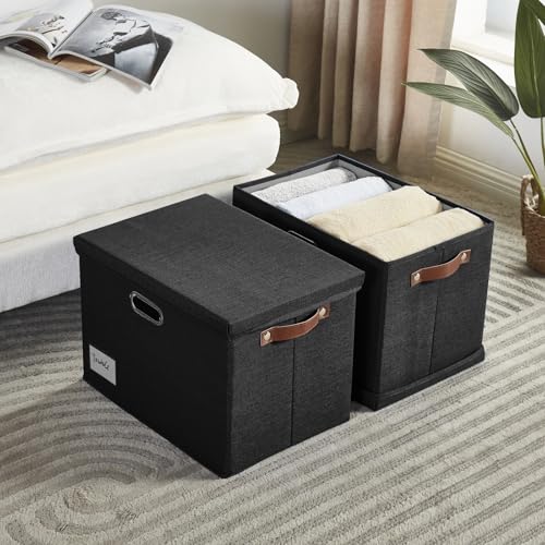 15" Fabric Storage Box with Lids, 3-Pack, Black - color: Black, size: Medium-15"