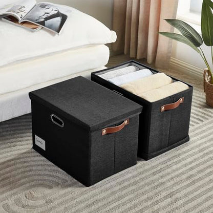 15" Fabric Storage Box with Lids, 3-Pack, Black - color: Black, size: Medium-15"