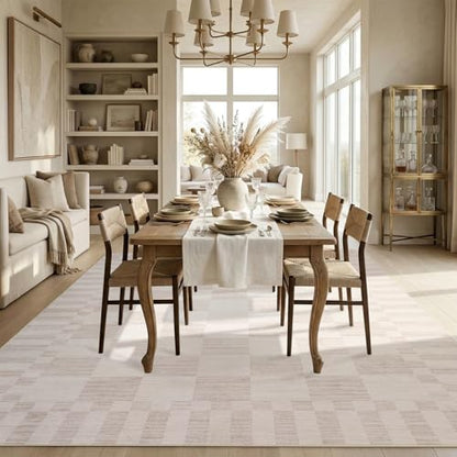 GarveeHome Beige Checkered Rug 6x9 Area Rugs Living Room Checkerboard Rug - color: Beige, size: 6' x 9' (Rectangular)