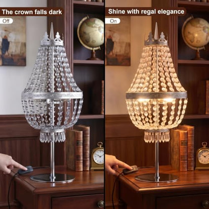 25.6in Height Clear Crystals Table Lamp for Living Room,Modern Tall Bedside Lamp for Bedroom Living Room Study Room (Chrome Crown) - color: Chrome Crown