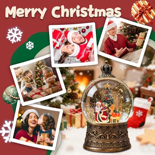 SUNFACE Christmas Snow Globe, Santa Claus Reindeer Christmas Tree Light Up Musical Snow Globes with 6H Timer, 3 AA Battery & USB Powered, Glitter Water Globe Indoor for Kids Women Adults - color: Santa Claus Christmas Tree 112