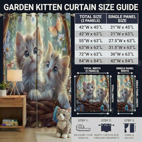 Cat Blackout Curtains for Girls Bedroom — Kawaii Kitty Print Room Darkening Drapes with Silver Grommets, Thermal Insulated 2 Panels Window Curtains for Kids Room & Nursery, 42 x 45 Inch - color: Cute Cat_01, size: 42"W x 45"L (Pack of 1)