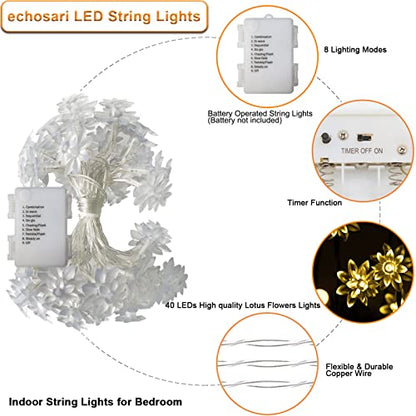 echosari Flower String Lights Battery Operated 158" Lotus Flower Warm White - color: Warm White, size: Lotus