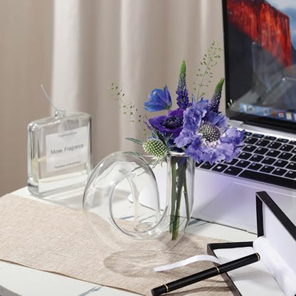 Joeyan Handmade Small Glass Flower Vase,Decorative Geometric Glass Bud Vase - color: Clear