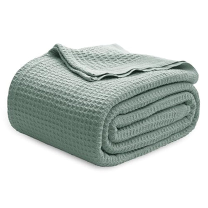 Bedsure 100% Cotton Blanket, Waffle Weave, Full Size, Green, 80"x90" - color: 04 Green, size: Full (80" X 90")