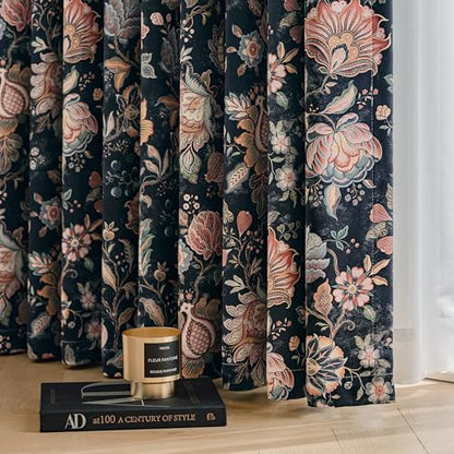 FMFUNCTEX Black Boho Blackout Floral Curtains, 52X72 Inches, 2 Panels - color: Black, size: 52"W x 72"L (Pack of 2)
