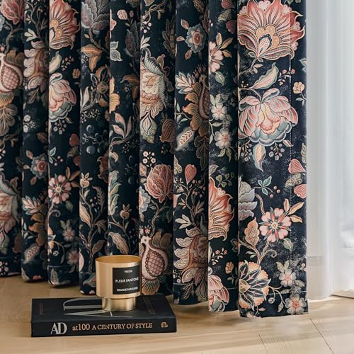 FMFUNCTEX Black Boho Blackout Floral Curtains, 52X84 Inches, 2 Panels - color: Black, size: 52"W x 84"L (Pack of 2)