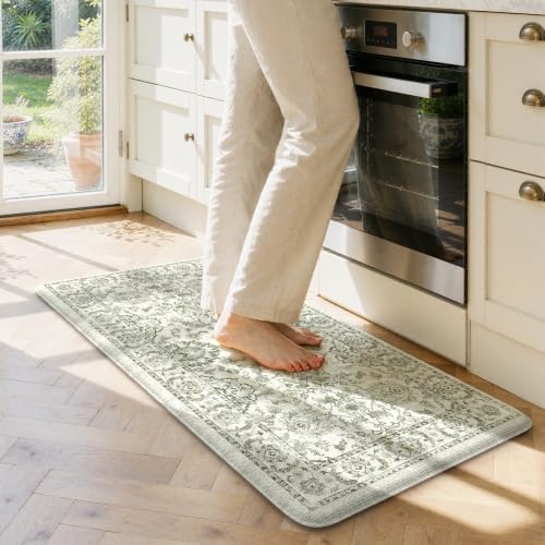 KIMODE Anti Fatigue Kitchen Mats Non-Slip, Cushioned Vintage Kitchen Rugs - color: Sage Green, size: 20"x39"--0.47 inches