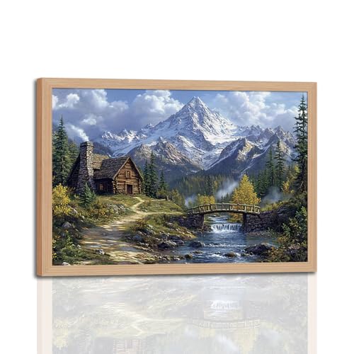 Framed Wall Art Vintage Landscape Pictures Snow Mountain Canvas Art Winter Cottage Paintings Farmhouse Artwork For Bedroom Living Room Kitchen 12x16in - color: Decor Farmhouse Wall, size: 12"L x 16"W