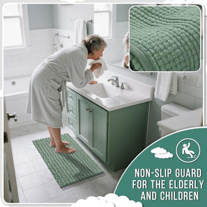 Yimobra Bathroom Rugs Sets 2 Piece, Super Absorbent Bath Mat Set, Green - color: Green, size: 24''x17''+24''x20''U-Shaped