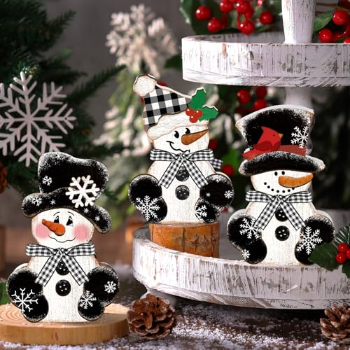 GlikCeil 3 Pcs Winter Snowman Table Decorations Christmas Wood Centerpiece - style: Snowman