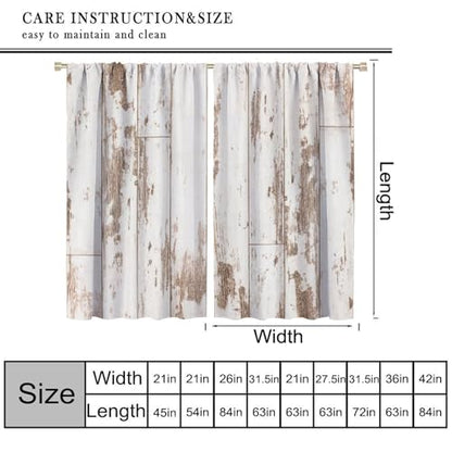 Rustic Curtains Farmhouse White Wooden Board Pattern Blackout Print Rod Pocket Window Drapes for Bedroom Living Room 42x63in - color: Rustic-1, size: 21"W x 63"L (Pack of 2)