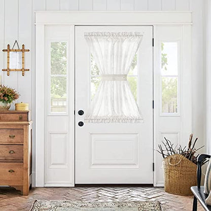 jinchan Linen Textured Door Curtain 40 Inch Farmhouse 1 Panel White - color: Sheer | White, size: 50"W x 40"L (Pack of 1)