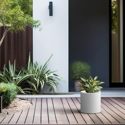 Kante Small Round Cylinder White Concrete Planter 9.8" Tall, Outdoor - color: Pure White, size: 9.8" Dia