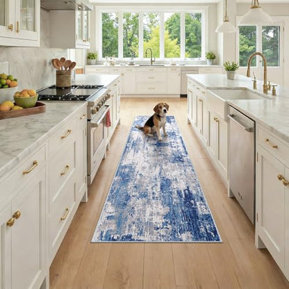RELEANY Washable Runner 2'x7' Abstract Area Rug for Hallway Blue Gray - color: Blue/Gray, size: 2' x 7' (Runner)