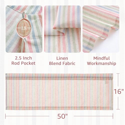 jinchan Linen Boxter Stripe Valances for Window 50 x 16 inch,Candy,1 Panel - color: Boxter Stripe | Candy on Linen, size: 50"W x 16"L (Pack of 1)