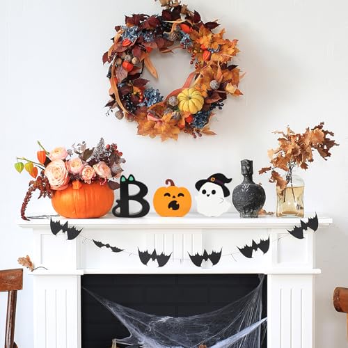 COCHIE Spooky Halloween Table Decorations Indoor Pumpkin Ghost Boo Sign Set - style: Cute