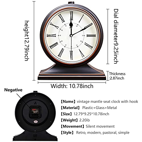 Silent Vintage Farmhouse Mantel Clock for Living Room 10-inch - color: Black