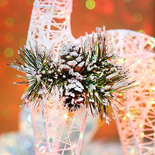 2pc Set White Pinecone Rattan Thread String Christmas Reindeer Figurine Table Desk Decorations Glittering Xmas Holiday Party Supply - color: White