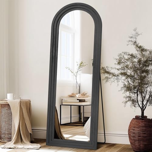 65x22 Arched Full Length Mirror, Solid Wood 3 Layer Frame, Black - color: Black-3 Layer-ar Frame, size: 65"L x 22"W