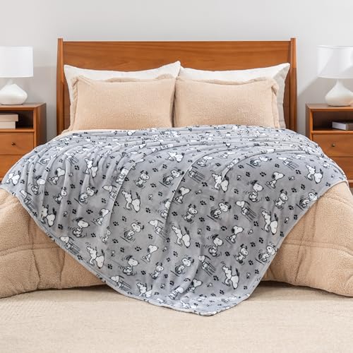 Berkshire Blanket Peanuts® VelvetLoft® Cute Character Snoopy Plush Blanket,Peanuts Poses and Paws Grey,Twin 60 in x 90 in (Official Peanuts® Product) - color: Peanuts Poses and Paws Grey, size: Twin (60 in x 90 in)