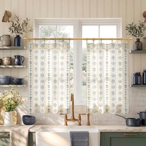 Door Curtains for Door Window,Small Linen Boho Floral Sheer Privacy Backdoor Back Front Kitchen Door Curtain for Inside House Glass Window,24 x 36 Inch Length - color: Navy, size: 24"W x 36"L (Pack of 2)
