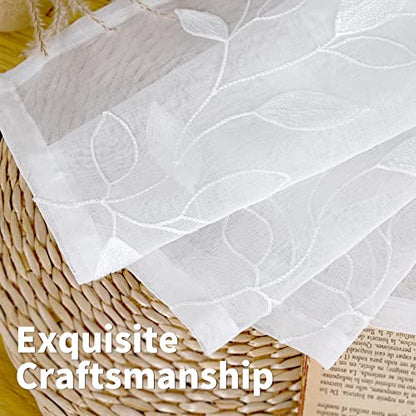 BGment White Sheer Curtains 84 Inches Long Living Room 2 Panels - color: White-foliage, size: 52"W x 84"L (Pack of 2)