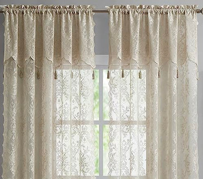 LinenZone 54 x 84 Linen Lace Curtains with Tassels. (Luna 54x84, Linen) - color: Linen, size: 54"W x 84"L (Pack of 2)