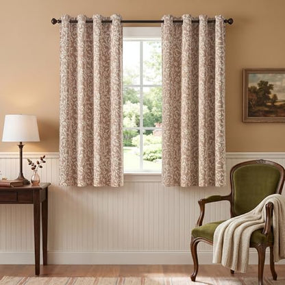 jinchan Taupe Floral Curtians 72 Inch Room Darkening Grommet 2 Panels - color: *Taupe, size: 50"W x 72"L (Pack of 2)