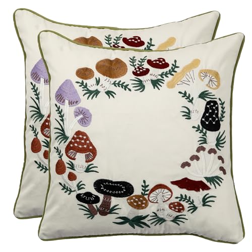 Mushroom Embroidered Throw Pillow Covers 18x18 inch Set of 2 - color: Mushrooms
