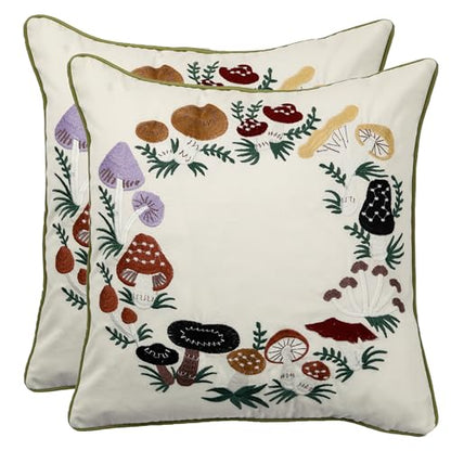 Mushroom Embroidered Throw Pillow Covers 18x18 inch Set of 2 - color: Mushrooms