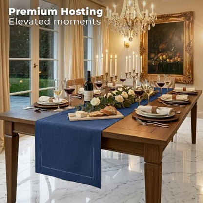 Signature Linen™ by D'Moksha, 100% Linen Navy Blue Table Runner 14 x 36 in - color: Navy Blue, size: 14 X 36 Inch