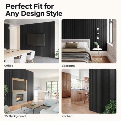 SMARTSTANDARD 4 Pack 105.9" x 12.6" Wood Slat Wall Panels, Classic Black - color: Classic Black, size: 106" x 50.4"