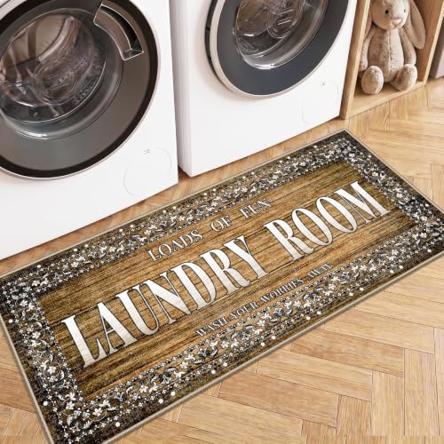 TOPRUUG Laundry Room Rug Washable Laundry Mat 20"X47" - color: Vintage Brown, size: 1'8" x 4' (Rectangular)