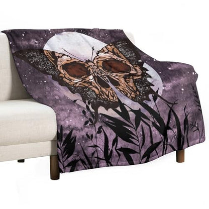 Death Moth Blanket, Boho Gothic Skull Moth Purple Starry Plant Full Moon Mysterious Witchy Throw Blanket for Couch Sofa Office Bed Travelling Bed Throws, 30"x40" - color: Death Moth, size: 30"x40"