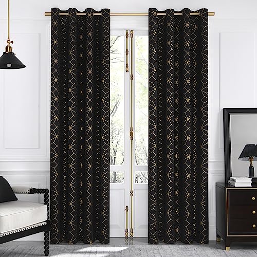 Beauoop Black Gold 100% Blackout Curtains for Bedroom 50x84 2 Panels - color: Black/Gold, size: 50"W x 84"L (Pack of 2)