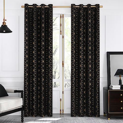 Beauoop Black Gold 100% Blackout Curtains for Bedroom 50x84 2 Panels - color: Black/Gold, size: 50"W x 84"L (Pack of 2)