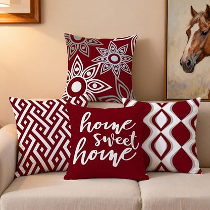 Hexagram Throw Pillow Covers 18x18, Burgundy Outdoor Pillow Covers Set of 4 - color: Burgundy, size: 18" x 18" (Pack of 4)