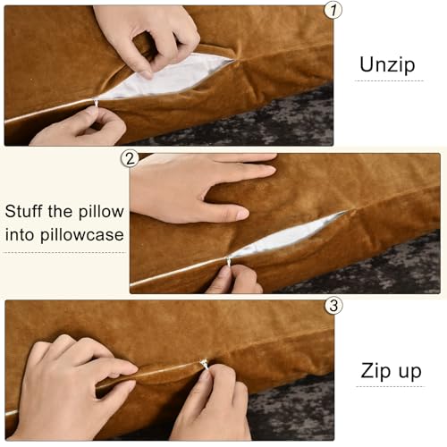 PHF Super Soft Velvet Zippered Body Pillowcase, No Insert, 1 Pack Luxury Cozy Warm Pillow Sham Cover with Zipper, 20"X 54" Long Cozy Fuzzy Flannel Pillow Case, Brownish Camel - color: Brownish Camel, size: 54" x 20" (Pack of 1)