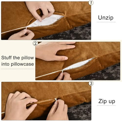 PHF Super Soft Velvet Zippered Body Pillowcase, No Insert, 1 Pack Luxury Cozy Warm Pillow Sham Cover with Zipper, 20"X 54" Long Cozy Fuzzy Flannel Pillow Case, Brownish Camel - color: Brownish Camel, size: 54" x 20" (Pack of 1)