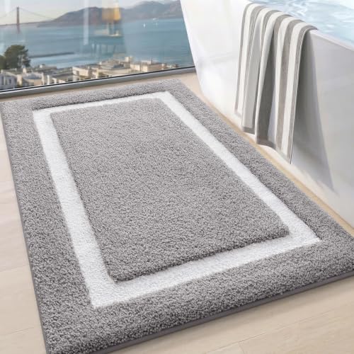LUMI Bathroom Rug, Non Slip Absorbent Bath Mat, Light Grey, 24"x43" - color: Light Grey, size: 24"x43"