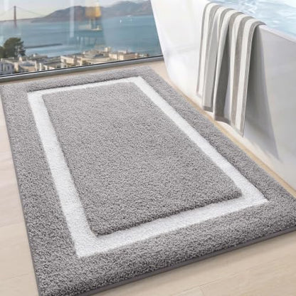 LUMI Bathroom Rug, Non Slip Absorbent Bath Mat, Light Grey, 24"x43" - color: Light Grey, size: 24"x43"