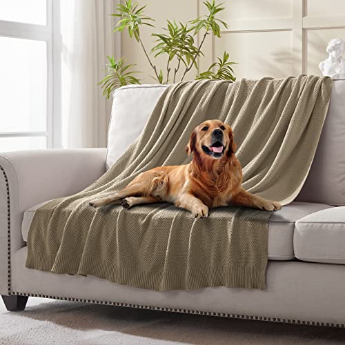 TREELY 100% Cotton Khaki Knitted Throw Blanket 50"x60" - color: Khaki, size: Throw(50" x 60")