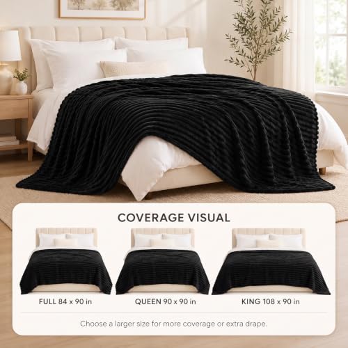 HIMEET Black King Size Blanket for Bed, 300GSM Ribbed Fleece, 108 x 90 in - color: Black, size: King (108" x 90")