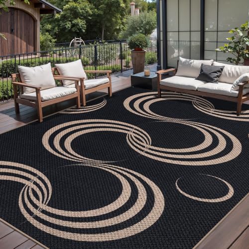Tangsoo Easy Jute 6x9 Non-Slip Washable Area Rug for Living Room Office - color: Black Arc, size: 6' x 9'(Rectangular)