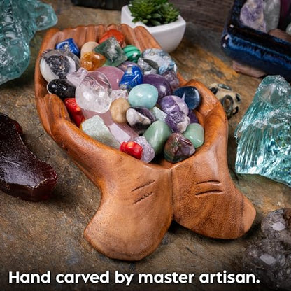 Wooden Hands Bowl, Crystal Display, Rock Display, Natural, Large - color: Natural, size: L