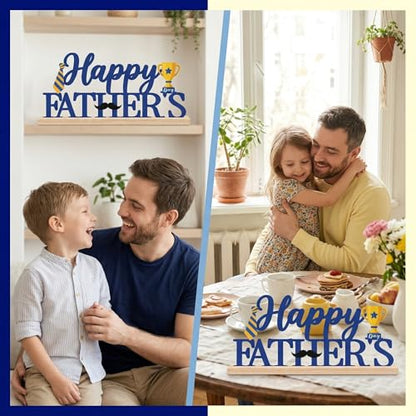 Fathers Day Table Decor Centerpiece, Blue Metal Table Sign - style: Happy Fathers Day