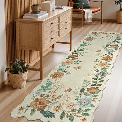 Lahome Floral Washable Runner Rug, 2'6''x8' Soft Hallway Rug Non Slip - color: Beige, size: 2.6' x 8'(Runner)