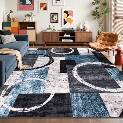 Yamaziot 8x10 Washable Modern Abstract Area Rug Non-Slip Living Room Rug - color: Blue/Multi, size: 8x10ft